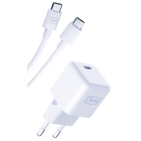Nabíjačka do siete 3mk Hyper USB-C 25W PD + USB-C kábel biela

