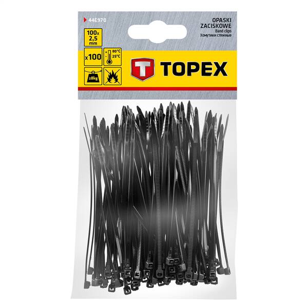 Sťahovacie pásky Topex 2,5x100 mm (100 ks) 

