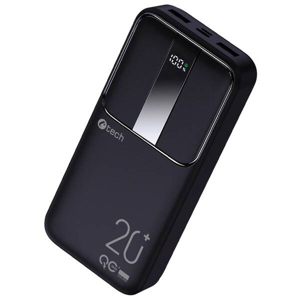 Powerbank C-Tech 20000 mAh, Li-Pol, 22,5W, USB-C/USB-A/micro USB čierny


