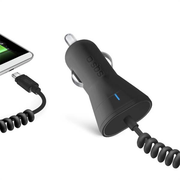 Adaptér do auta SBS microUSB 1m čierny

