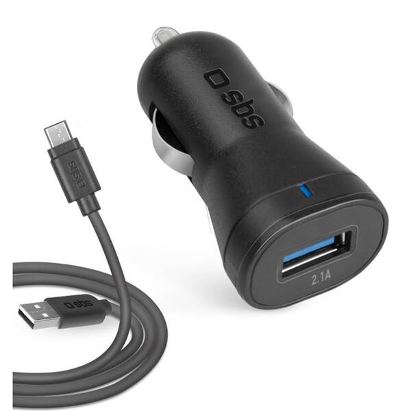 Adaptér do auta SBS 1x USB-A + kabel USB-A/microUSB 1m čierny

