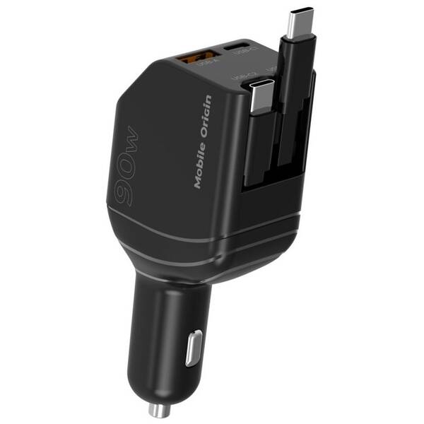 Adaptér do auta Mobile Origin CA22 90W, USB-C + USB-A, 2x USB-C kábel čierny

