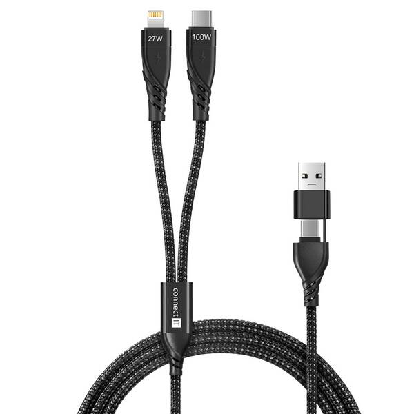 Kábel Connect IT Wirez 4in1 1x USB-C, 1x Lightning, 1,25 m čierny

