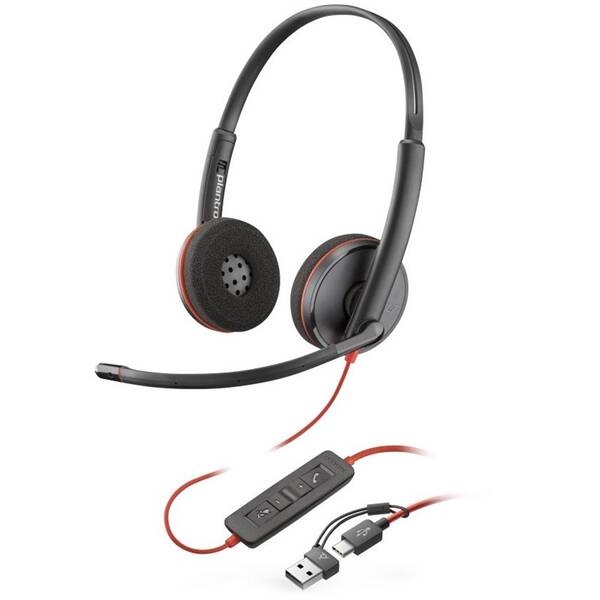 Headset HP Poly Blackwire 3220, USB-C/A adaptér, stereo čierny

