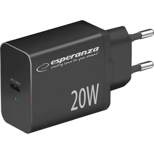 Nabíjačka do siete Esperanza EZC104K USB-C PD 20 W čierna

