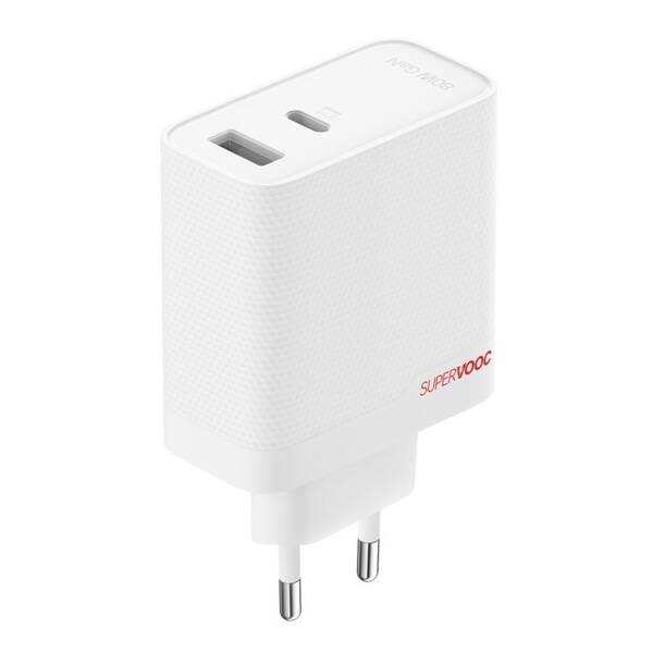 Nabíjačka do siete OnePlus SUPERVOOC 80W, GaN, USB/USB-C + kábel USB-C biela


