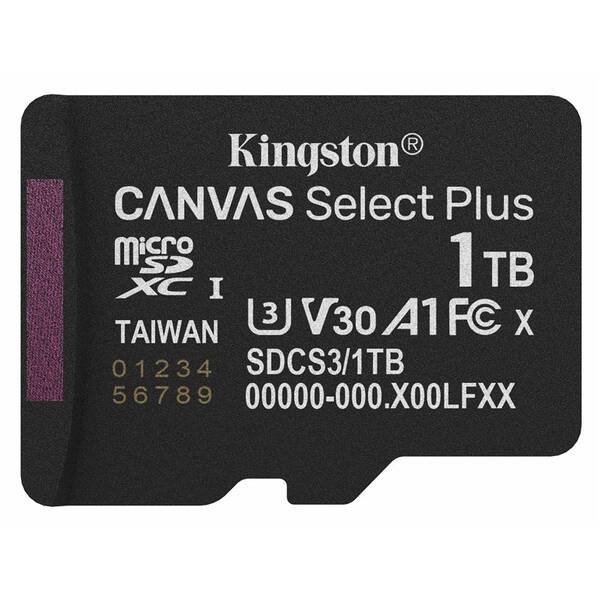 Pamäťová karta Kingston Canvas Select Plus MicroSDXC 1TB UHS-I U3 (R150/W30) čierna

