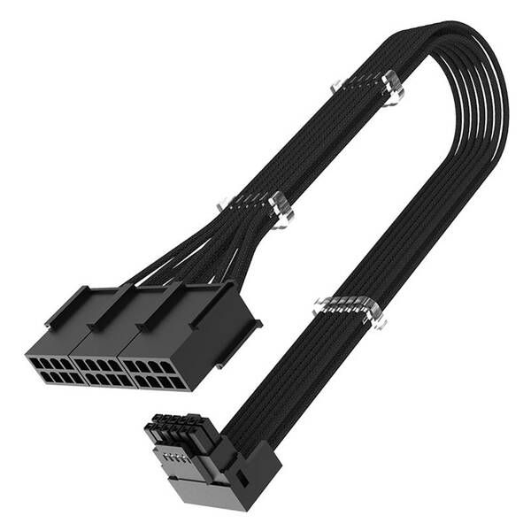 Adaptér AKASA G-Nexus PX24, 90° 12VHPWR Adapter Cable, 12+4P male na 3x 8P female, 30cm čierny

