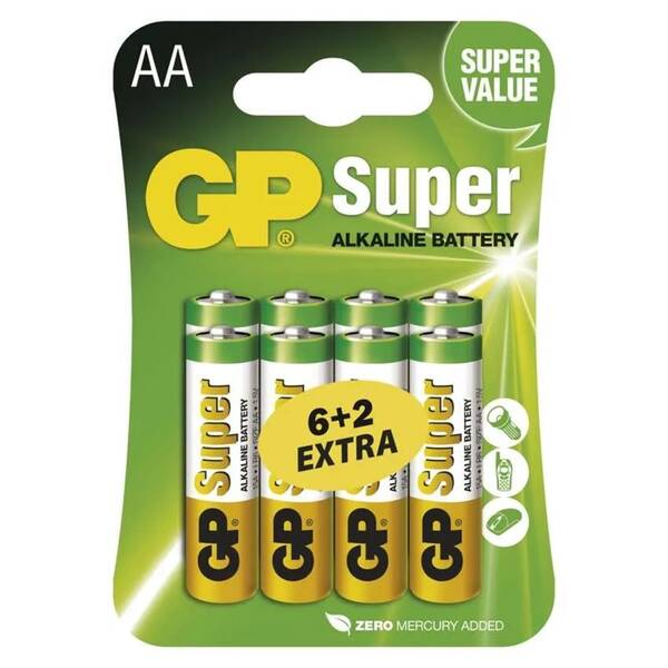 Batéria alkalická GP Super AA, LR06, blister 6+2ks 

