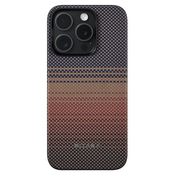 Kryt na mobil Pitaka MagEZ 4 sunset na Apple Iphone 15 Pro čierny/oranžový

