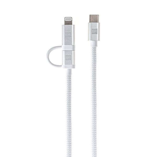 Kábel ERPOWER Dual Cable USB-C/USB-C, Lightning, 65W, 2m biely

