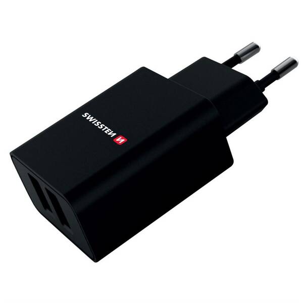 Nabíjačka do siete Swissten 2x USB 2,1 A + USB-C kabel 1,2 m čierna

