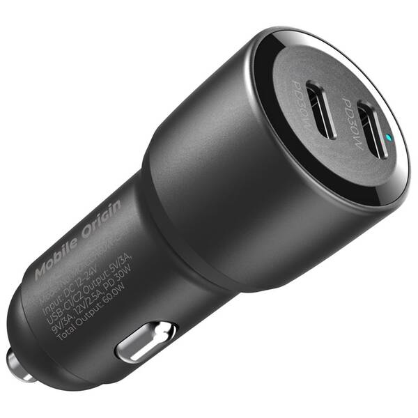 Adaptér do auta Mobile Origin 60W 2xUSB-C čierny

