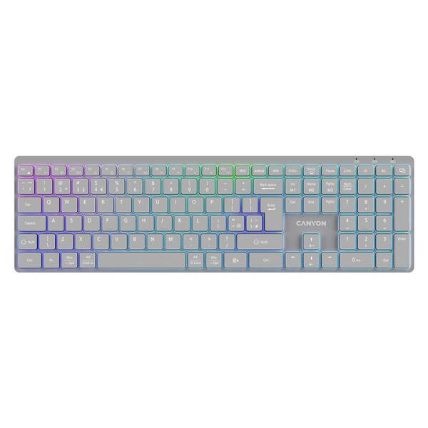 Klávesnica Canyon HKB-W11 RGB Dual Mode CZ sivá

