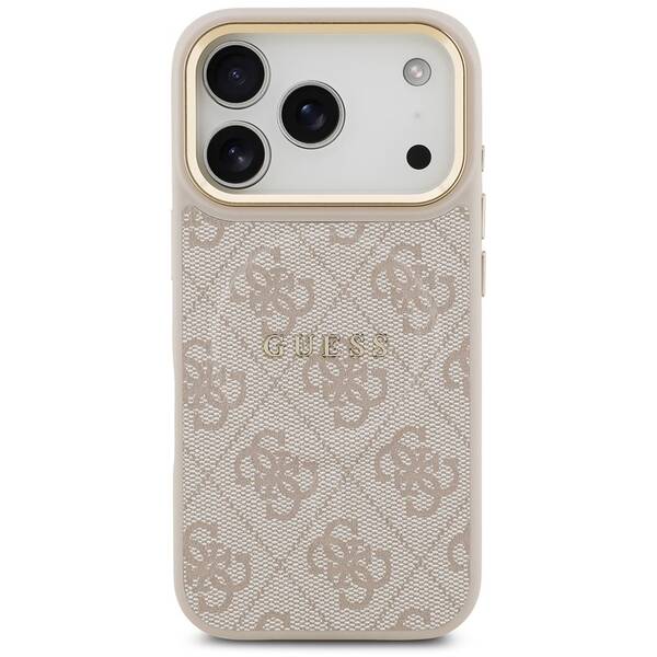 Kryt na mobil Guess PU Leather 4G Gold Frame MagSafe na Apple iPhone 17 Pro ružový

