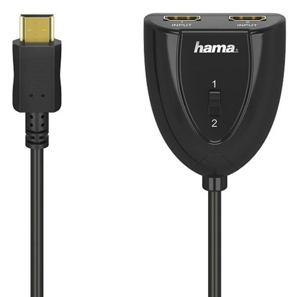 Kábel Hama přepínač, 2x1, mechanický čierny

