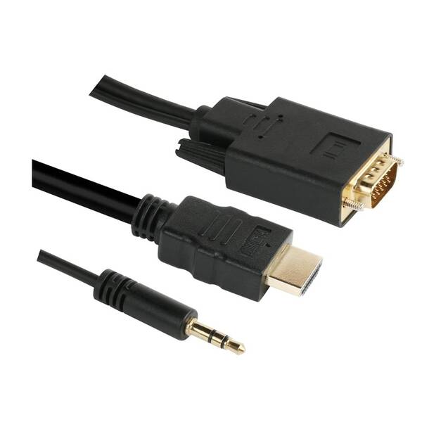 Kábel GoGEN HDMI/VGA vr. Jack 3,5 mm, 1,5 m, pozlátený čierny

