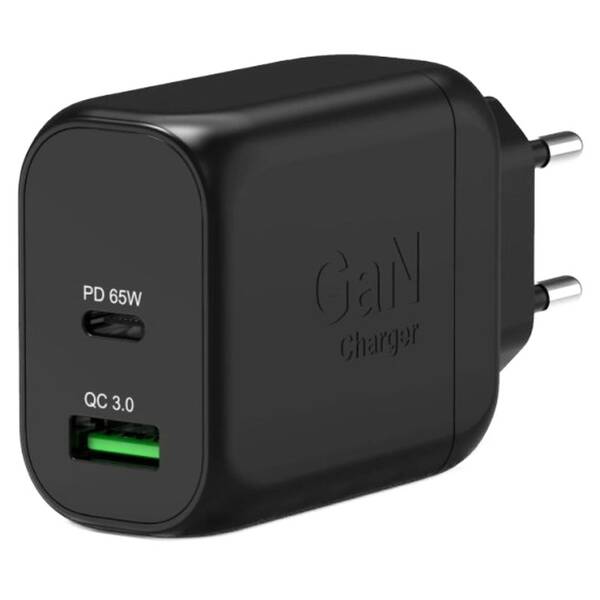 Sieťový adaptér PORT CONNECT GaN2 Essentiel 65W, PD a USB-A QC čierny

