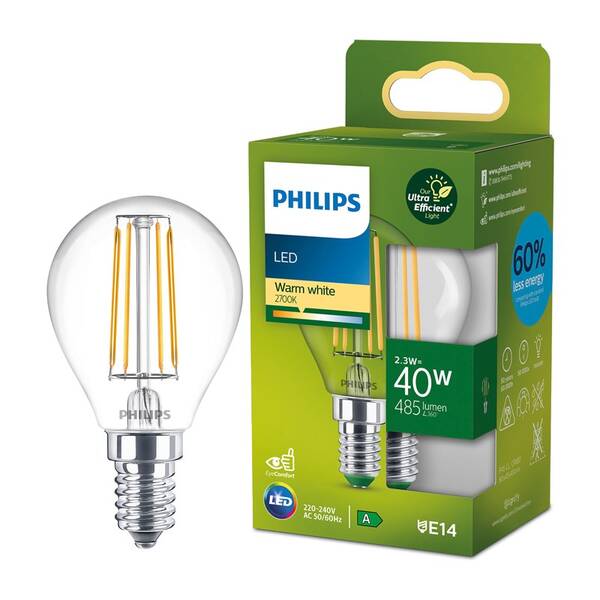 LED žiarovka Philips 40W, filament, E14, teplá biela 


