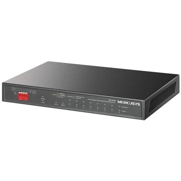 Switch Mercusys MS110GMP, 10-Port Gigabit (8-Port PoE+ 111W) čierny

