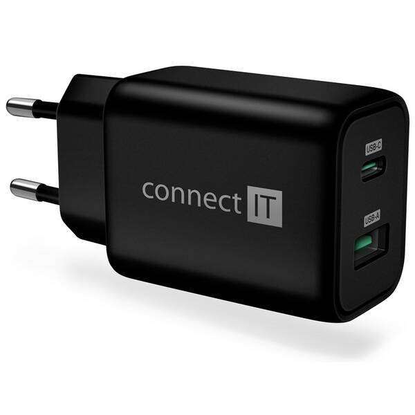 Nabíjačka do siete Connect IT Wanderer2 GaN, 1× USB-C + 1x USB-A, 33W PD čierna

