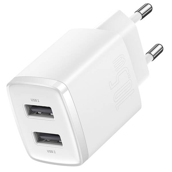 Nabíjačka do siete Baseus 2U 10,5W, 2x USB biela

