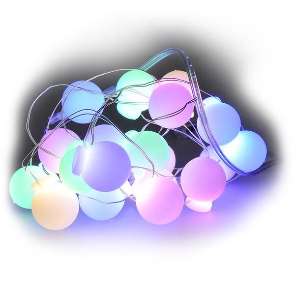Vianočné osvetlenie Solight reťaz - farebné gule, 20x LED, 2m, 2x AA 

