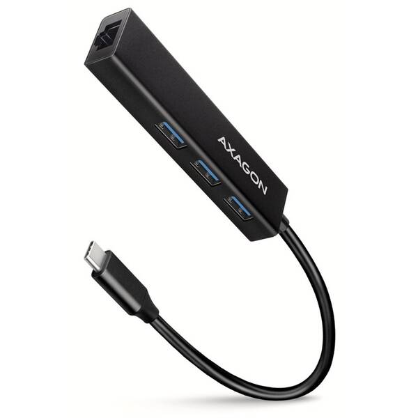 USB Hub Axagon USB 3.2 Gen 1 húb, 3x USB-A + Gigabit Ethernet, kábel USB-C 20cm čierny

