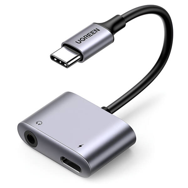 Redukcia UGREEN USB-C/USB-C PD + 3.5mm Jack sivá

