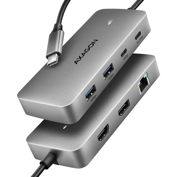 Dokovacia stanica Axagon DUAL 4K DISPLAY 7in1 hliník

