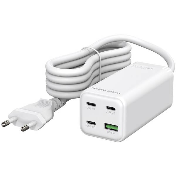 Nabíjačka do siete Mobile Origin Compact MultiHub GaN 100W 3x USB-C + USB-A biela

