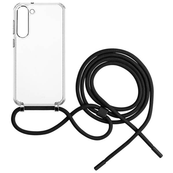Kryt na mobil FIXED Pure Neck s čiernou šnúrkou na krk na Samsung Galaxy S23+ priehľadný

