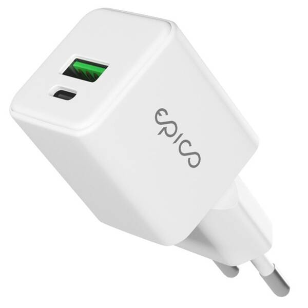 Nabíjačka do siete Epico UltraBoost GaN 20W 1x USB-A/1x USB-C biela

