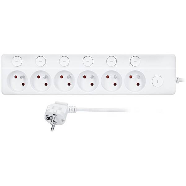 Kábel predlžovací Solight 6x zásuvka predlžovací prívod, 3m, 3 x 1mm2, biely, 6+1 vypínač biely

