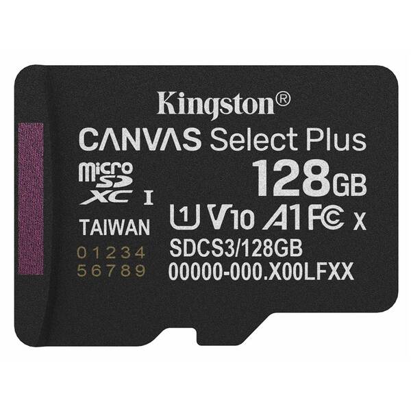 Pamäťová karta Kingston Canvas Select Plus MicroSDXC 128GB UHS-I U1 (R150/W30) čierna

