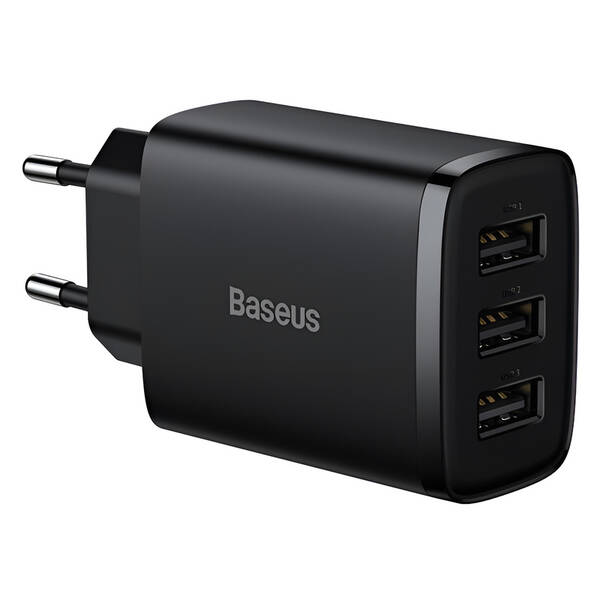 Nabíjačka do siete Baseus 3x USB-A 17 W čierna

