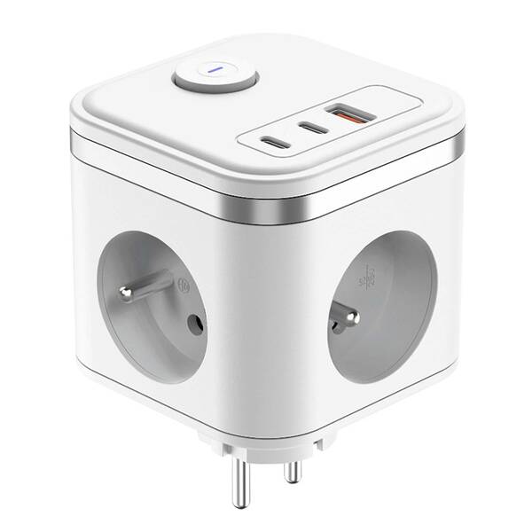 Rozbočovacia zásuvka Viking Y33W, 3x zásuvka, 1x USB-A, 2x USB-C, vypínač biela

