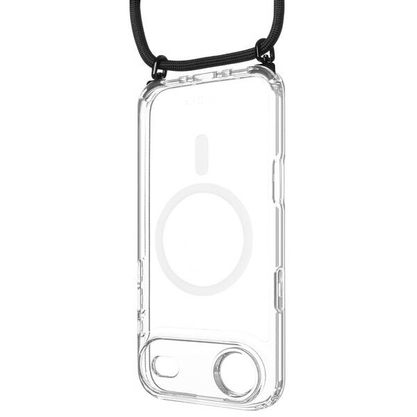 Kryt na mobil FIXED MagPure Neck s čiernou šnúrkou na krk na Apple iPhone Air priehľadný

