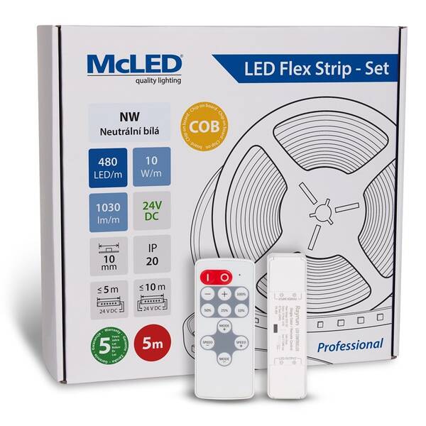 LED pásik McLED súprava 5 m + Prijímač Nano, 480 LED/m, NW, 1030 lm/m, vodič 3 m 


