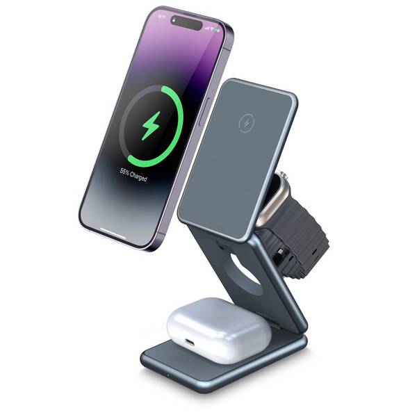 Bezdrôtová nabíjačka WG Tower of Charge 3v1 sivá

