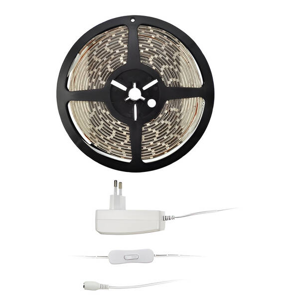 LED pásik Solight 4,8 W/m, teplá biela 3000K, adaptér s vypínačom 


