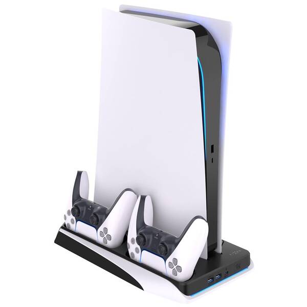 Dokovacia stanica FIXED pre PlayStation 5 s chladením a nabíjaním pre dva ovládače DualSense čierna/biela

