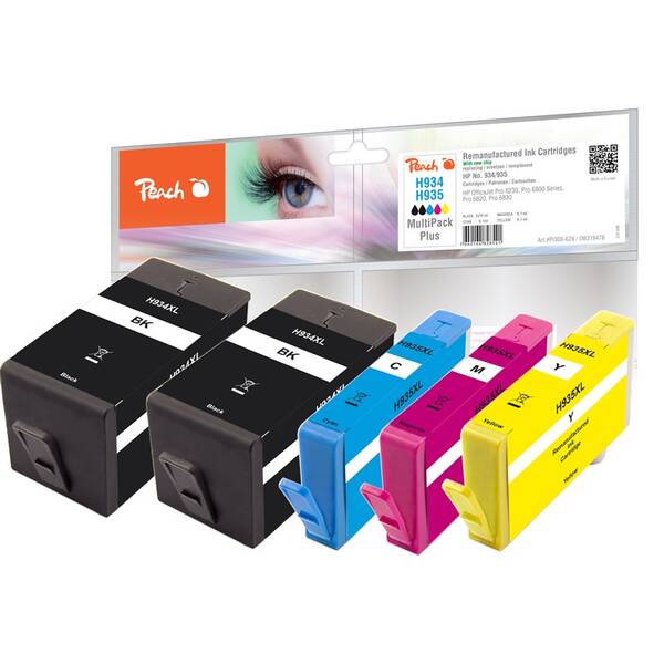 Cartridge Peach HP 934XL/935XL, MultiPack Plus, 2x 49 ml, 3x 12 ml - CMYK 

