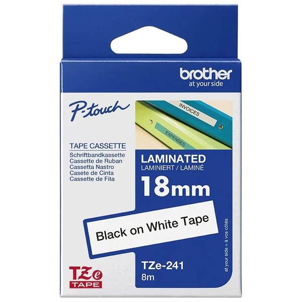 Papierový štítok Brother TZE-241, čierna na biele, 18mm 

