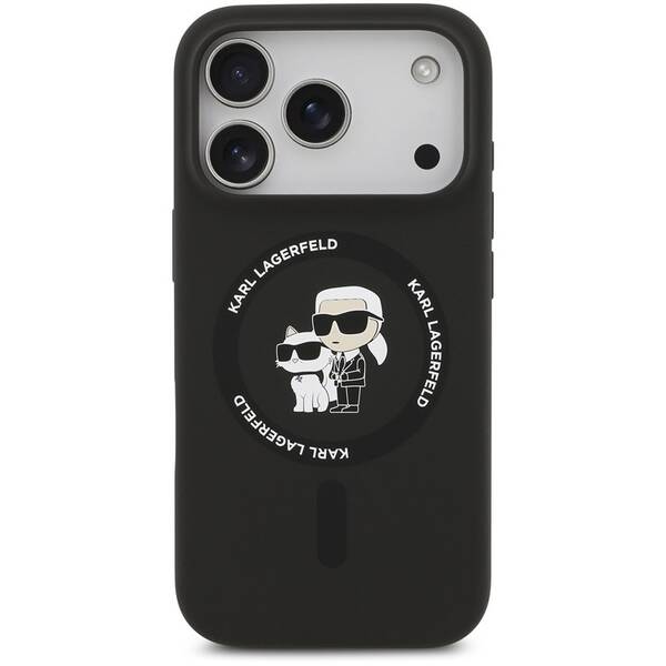Kryt na mobil Karl Lagerfeld Liquid Silicone Karl and Choupette MagSafe na Apple iPhone 17 Pro Max čierny


