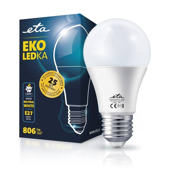 LED žiarovka ETA EKO LEDka klasik 8,5 W, E27, neutrálna biela 

