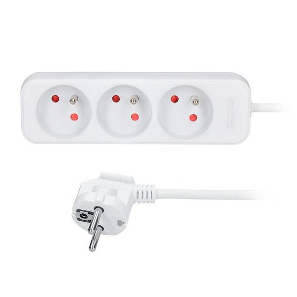 Kábel predlžovací Solight 3 zásuvky, 3 x 1.5mm2, 5 m biely

