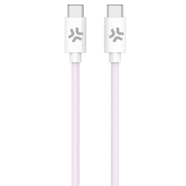 Kábel Celly USB-C/USB-C, opletený (bavlnený), 60 W, 1,5 m ružový

