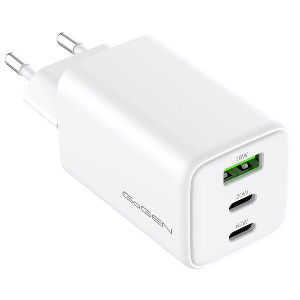 Nabíjačka do siete GoGEN ACHPDQ365, 2x USB-C PD 65W + 20W, 1x USB-A 18W biela

