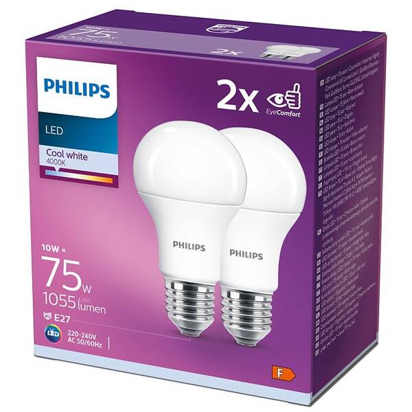 LED žiarovka Philips klasik, 10W, E27, studená biela, 2ks 

